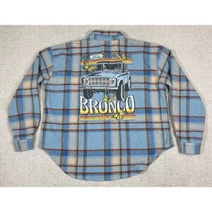 Ford Bronco Shirt Women's Large Blue Plaid Flannel Button Up Shacket Wool Blend